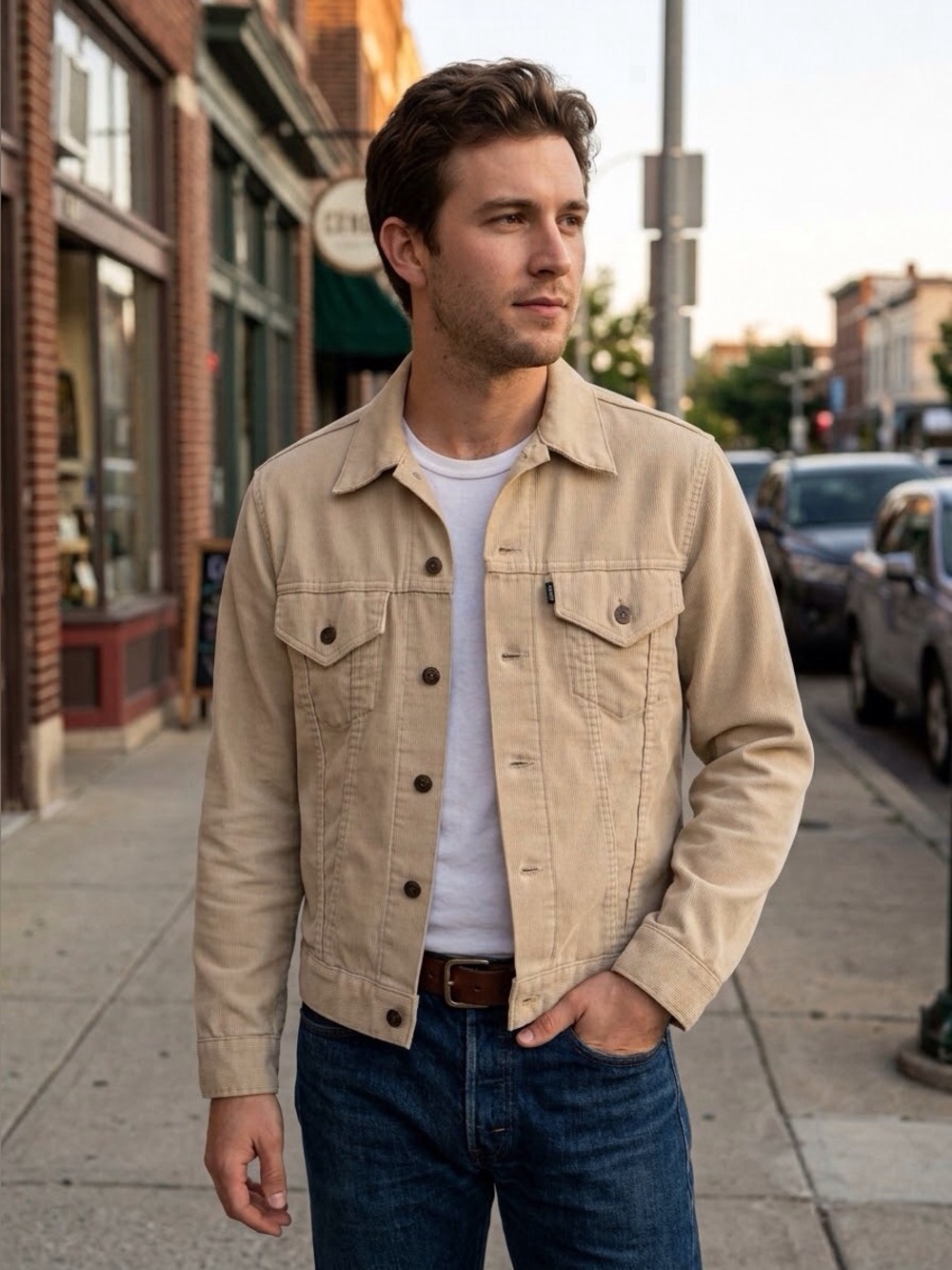 Vtg 70s Levis White Tab Bedford Corduroy Trucker Jacket Beige Tan Small Medium